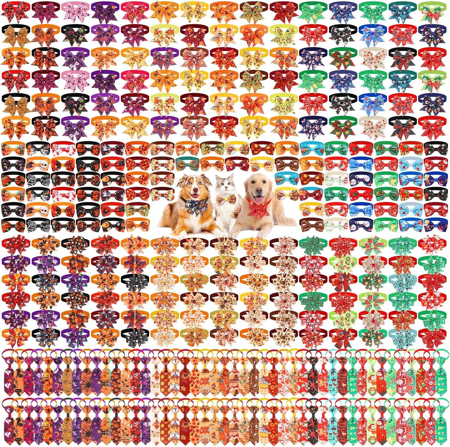 360 Pcs Halloween Dog Bow Ties Collars Set Adjustable Dog Neckties