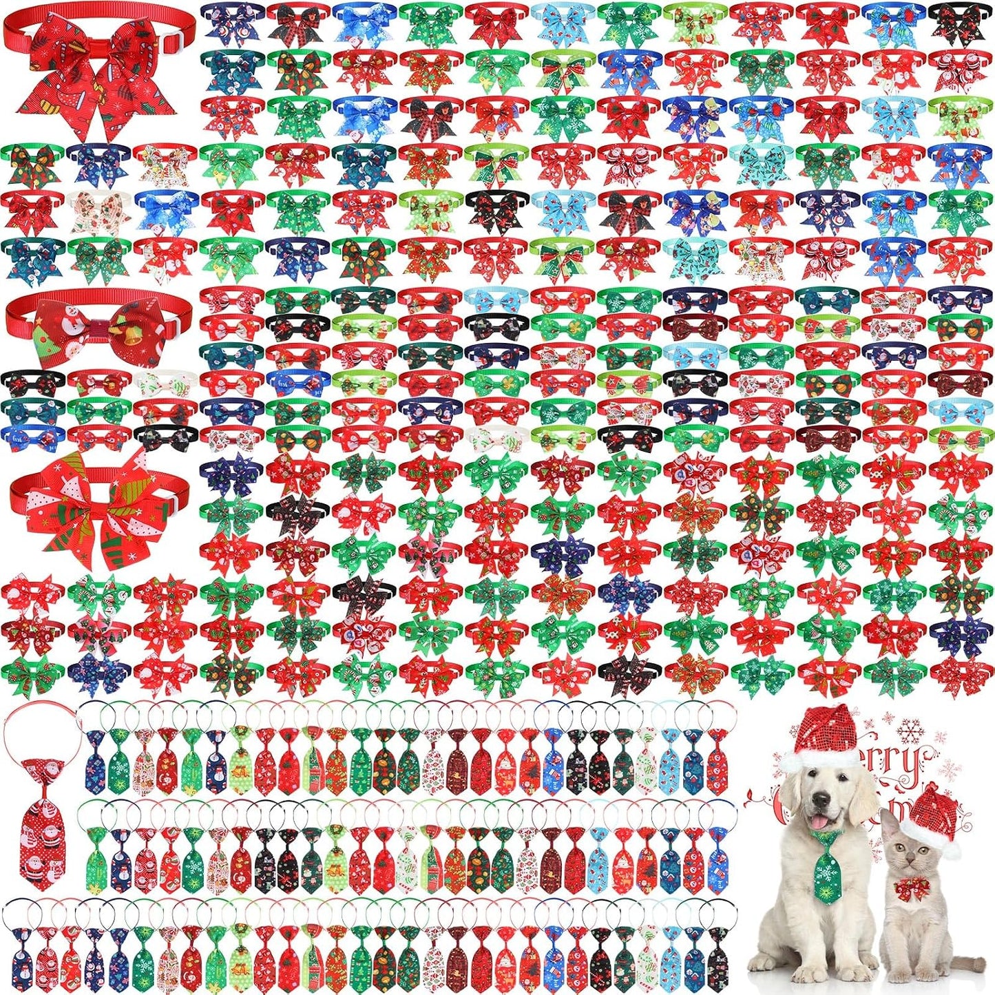 360 Pcs Halloween Dog Bow Ties Collars Set Adjustable Dog Neckties