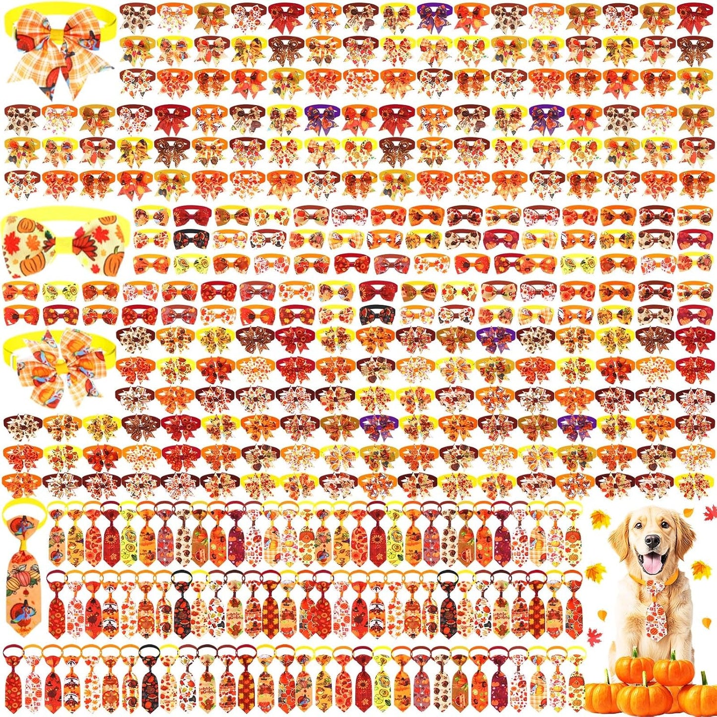 360 Pcs Halloween Dog Bow Ties Collars Set Adjustable Dog Neckties