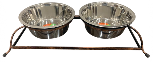 Bronze Finish Double Diner Pet Bowl – 1 Pint to 2 Quart | Raised Feeder for Dogs & Cats, Stylish & Durable Stand