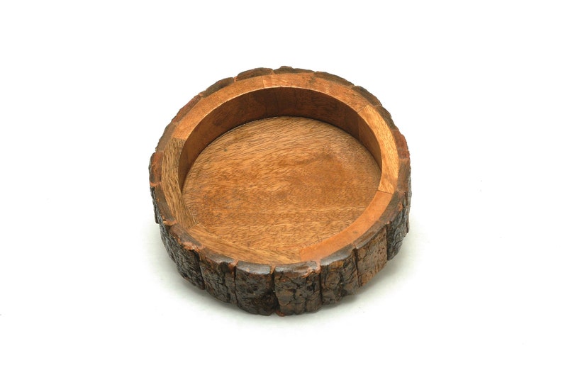 All-Natural Mango Wood Bark Water and Food Bowl Non-BPA Coating